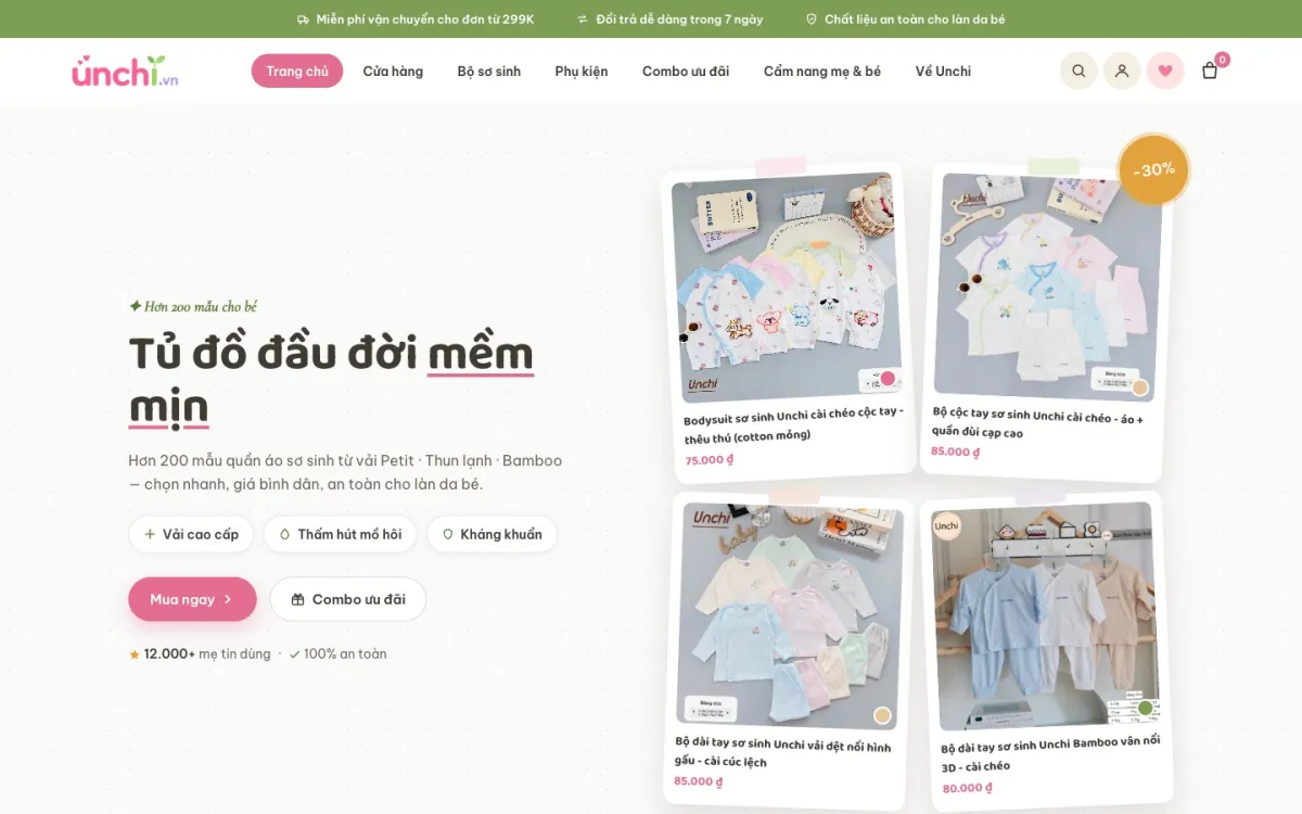Giao diện website Unchi