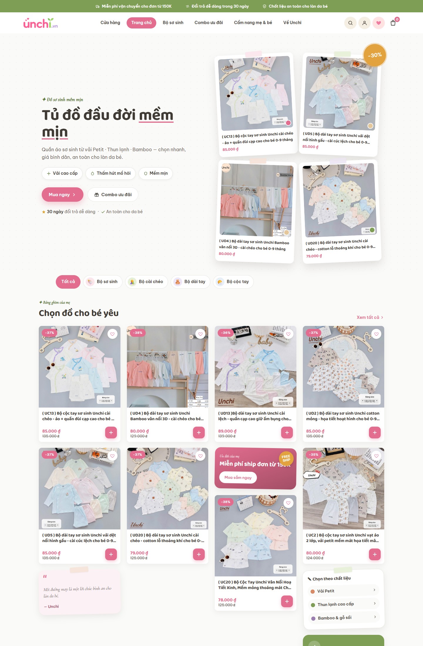 Giao diện website Unchi