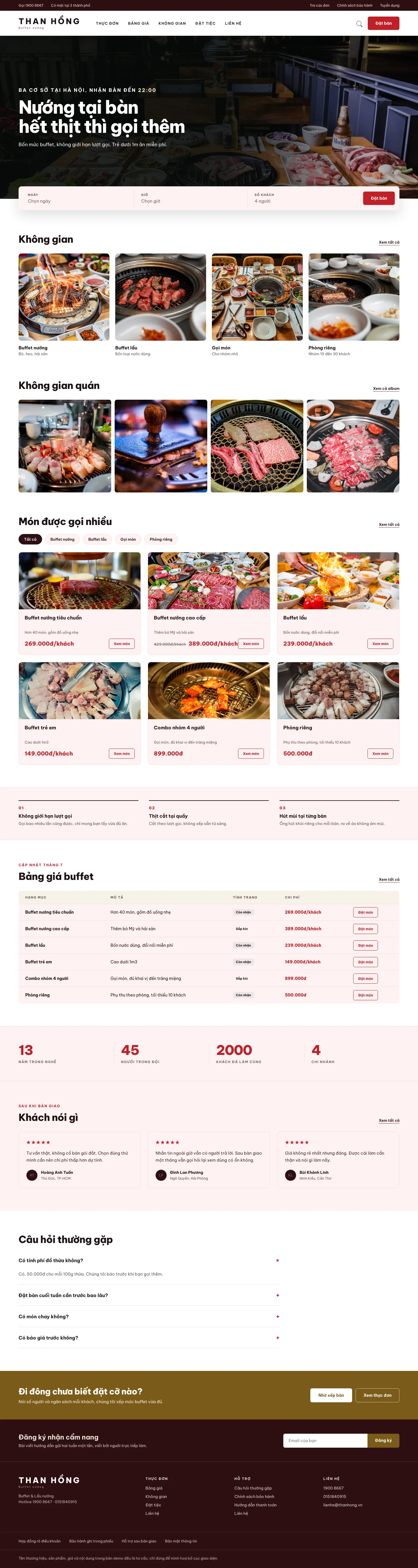 Trang chủ của giao diện THAN HỒNG, từ thanh điều hướng xuống chân trang
